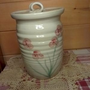 Artesian Pottery Floral White Lidded Canister